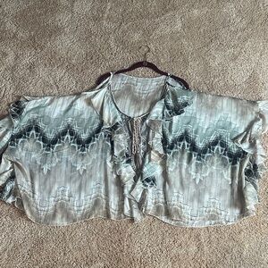 My Story Sage Green Ruffle-Trim Tie-Front Blouse